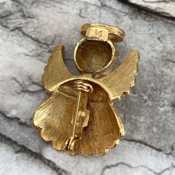 Vintage Signed Act II Angel Halo Rhinestones Gold Brooch Christmas Holiday Pin - Picture 4 of 4